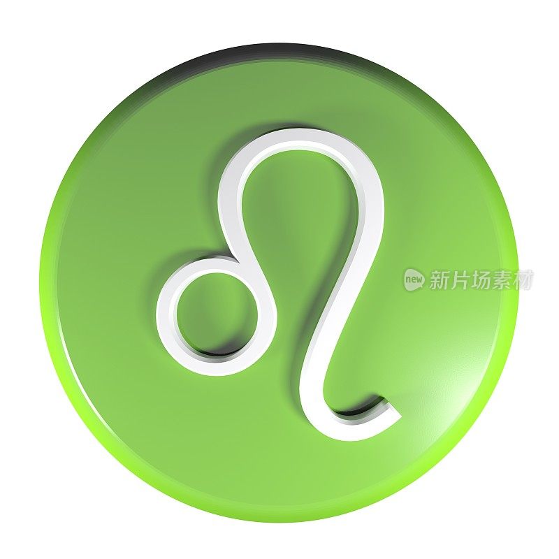 ZODIAC LEO图标绿色圆圈按钮- 3D渲染插图